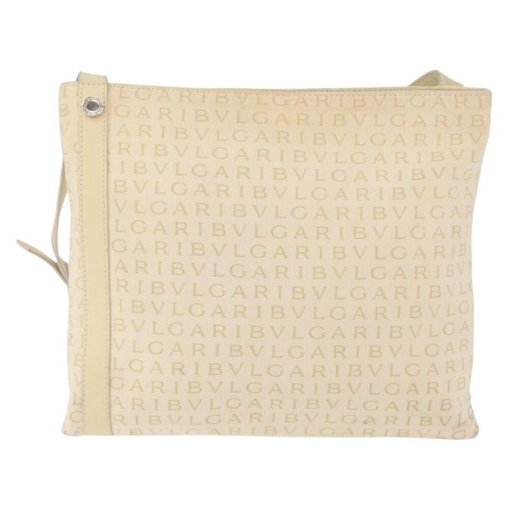 Bvlgari Logomania Canvas With Leather Beige Canvas Shoulder Bag Bag